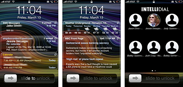These are the three main screens from Intelliscreen on my iPhone. I have blurred out personal info in places.